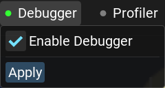 Debugger settings in editor top panel